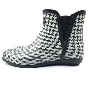 London Fog Womens Piccadilly Houndstooth Rain Boots 11 Rubber Booties HKF003